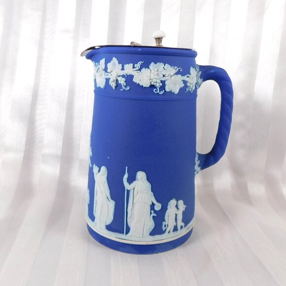 Wedgwood Jasperware Trojan Jug or Pitcher with Metal Pouring Cap # 26209 - Picture 1 of 5